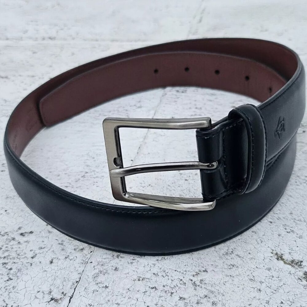 Original Penguin Black Belt Genuine Leather Waistband Pin Buckle Size 29-30